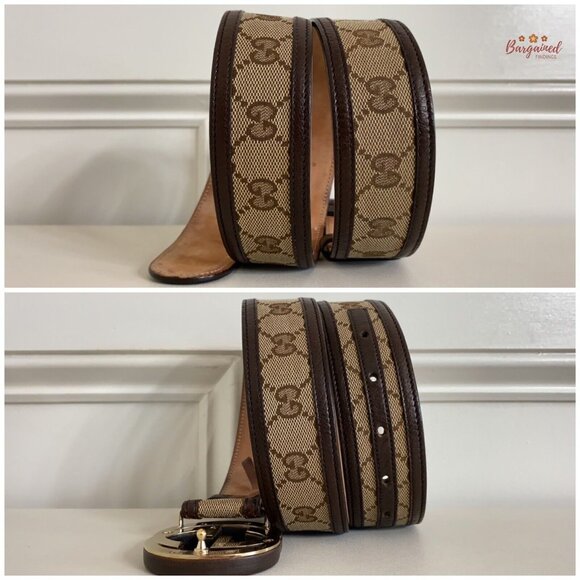 Authentic GUCCI Brown Monogram Canvas Bamboo Interlocking G Buckle Belt 80/32 - Picture 8 of 13